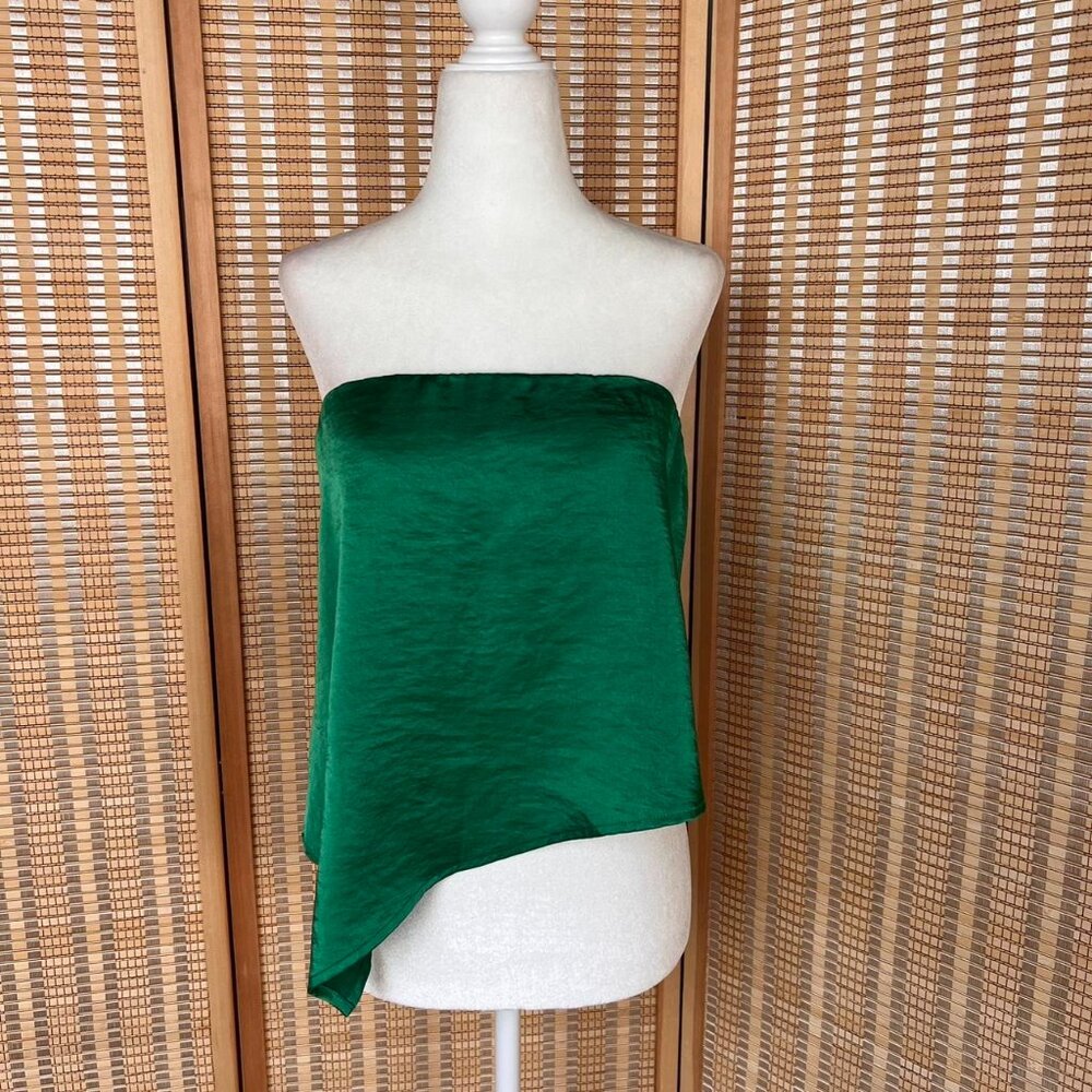 Superdown Green Strapless Satin Asymmetrical Top - image 1